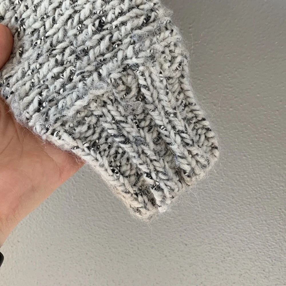 J. Crew Marled Drop-Shoulder Gray/Cream Raw Seam Sweater